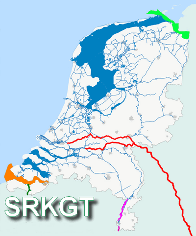 Kaart van Nederland met het SRKGT-gebied groen gemarkeerd: het Kanaal van Gent naar Terneuzen, een korte verbinding in Zeeuws-Vlaanderen.